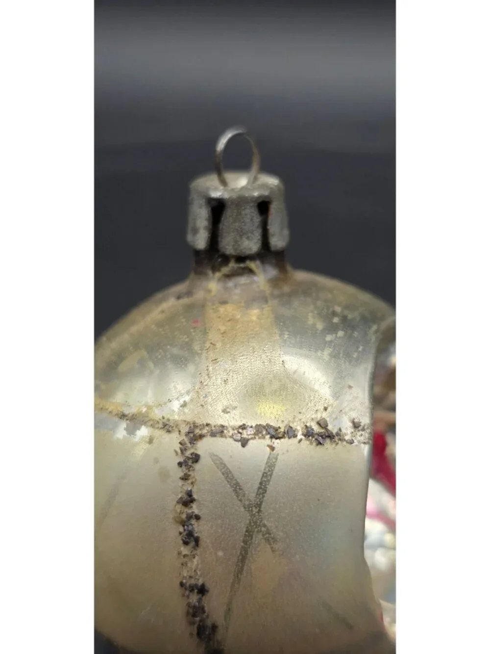 Vintage MCM Mercury Glass Indented Reflector Mica Stripes Christmas Ornament
